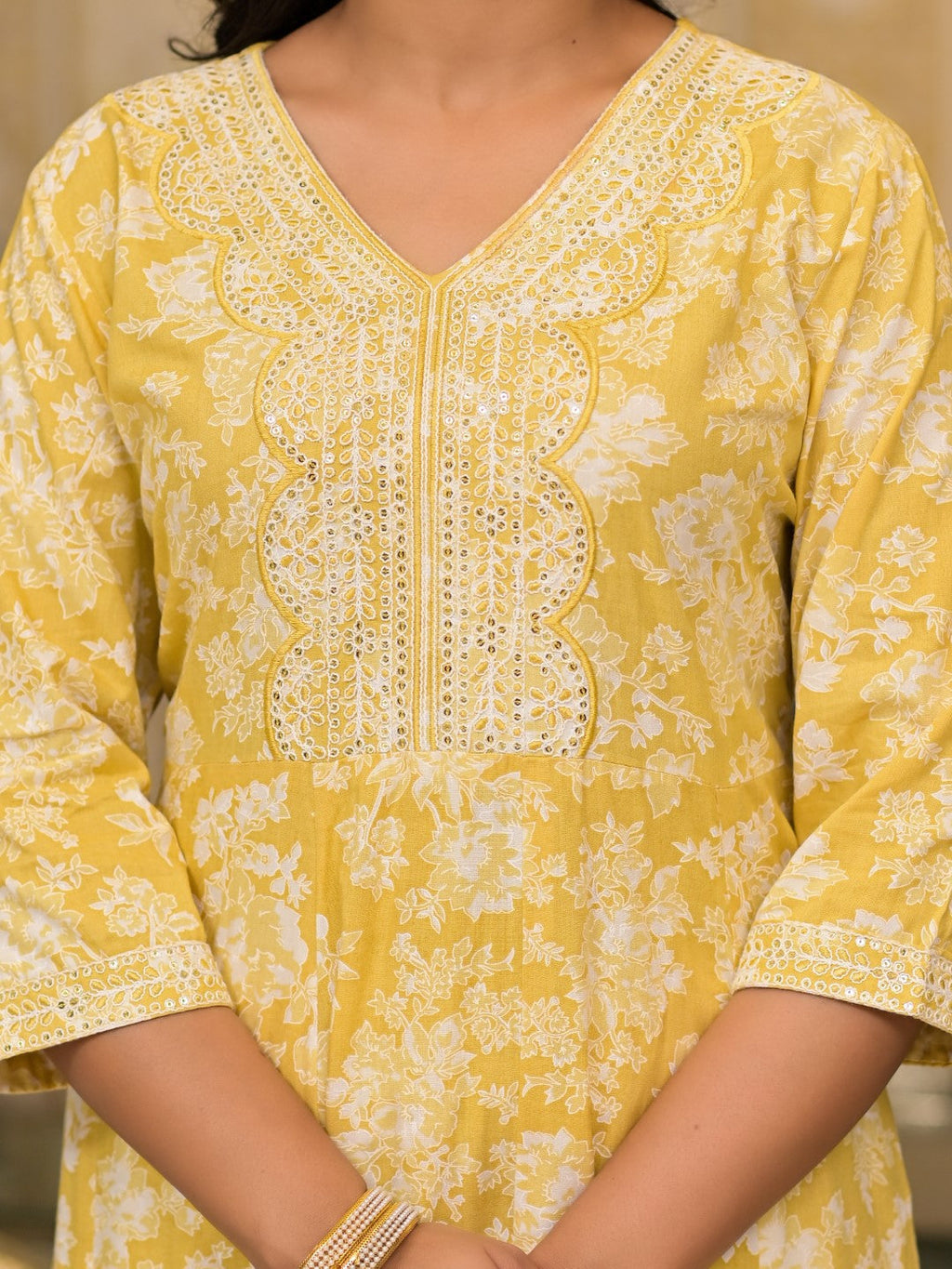 Juniper Women's Yellow Floral Printed Rayon Kurta With Pant And Dupatta With Thread & Sequins Work | Grocsy