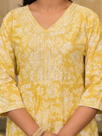 Juniper Women's Yellow Floral Printed Rayon Kurta With Pant And Dupatta With Thread & Sequins Work | Grocsy