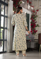 Juniper Women's Grey Floral Printed Rayon Kurta, Pant And Dupatta Set With Mirror & Thread Work | Grocsy