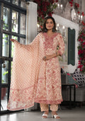 Juniper Women's Pink Floral Printed Rayon Kurta, Pant And Dupatta Set With Mirror & Thread Work | Grocsy