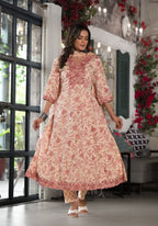 Juniper Women's Pink Floral Printed Rayon Kurta, Pant And Dupatta Set With Mirror & Thread Work | Grocsy