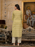 Juniper Women's Green Ethnic Motif Printed Cotton Kurta, Pant And Dupatta Set With Thread & Mirror Work | Grocsy