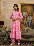 Juniper Women's Pink Floral Printed Liva Rayon Kurta Set With Thread & Mirror Work | Grocsy