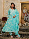 Juniper Women's Green Floral Printed Liva Rayon Kurta, Pant And Dupatta Set With Thread & Sequins Work | Grocsy