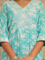 Juniper Women's Green Floral Printed Liva Rayon Kurta, Pant And Dupatta Set With Thread & Sequins Work | Grocsy