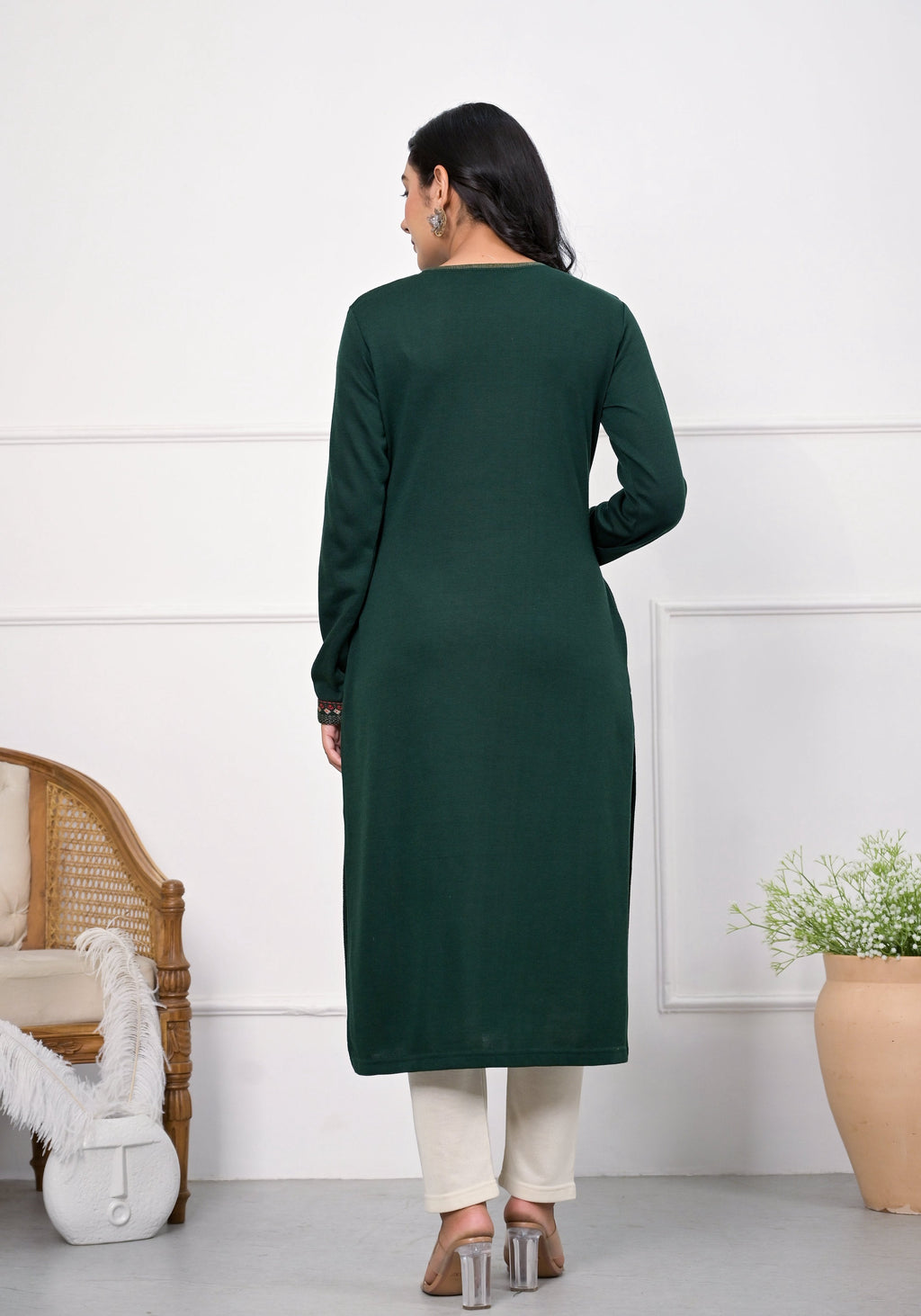Juniper Bottle Green Ethnic Motif Printed Cotton Kurta | Grocsy