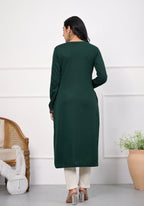 Juniper Bottle Green Ethnic Motif Printed Cotton Kurta | Grocsy