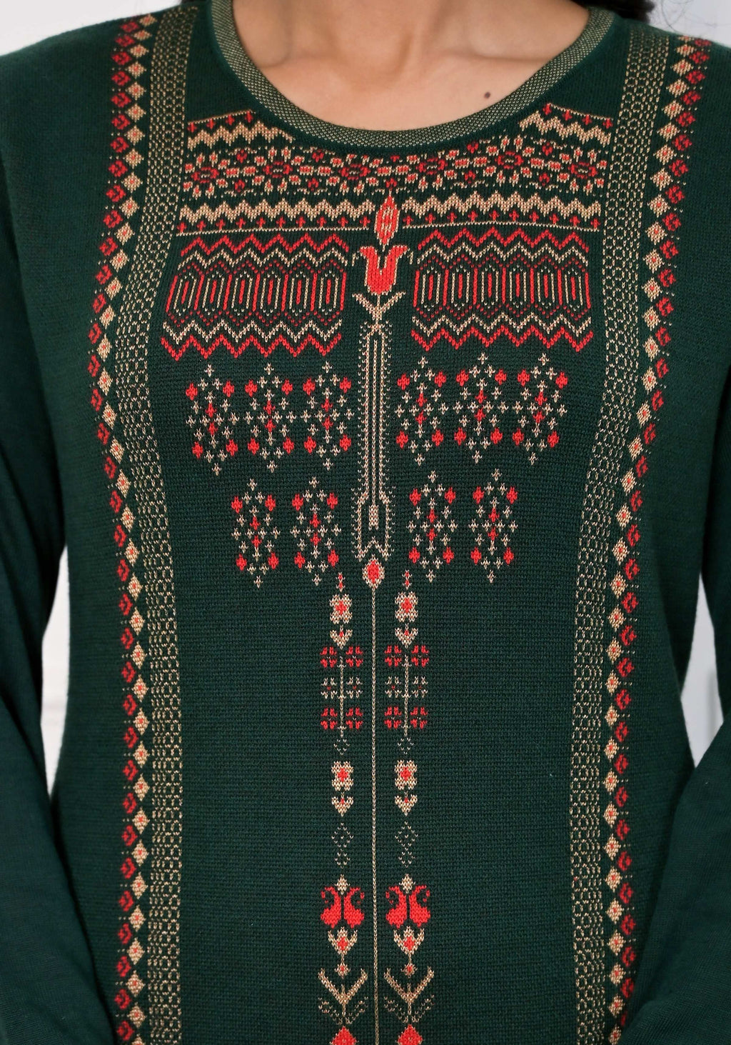 Juniper Bottle Green Ethnic Motif Printed Cotton Kurta | Grocsy