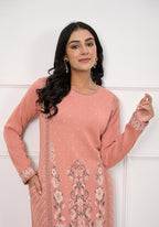 Juniper Women's Peach Ethnic Motif Printed Cotton Winter Wear Kurta | Grocsy