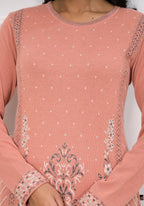 Juniper Women's Peach Ethnic Motif Printed Cotton Winter Wear Kurta | Grocsy
