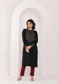 Juniper Women's Black Ethnic Motif Printed Cotton Winter Wear Kurta | Grocsy