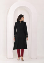 Juniper Women's Black Ethnic Motif Printed Cotton Winter Wear Kurta | Grocsy
