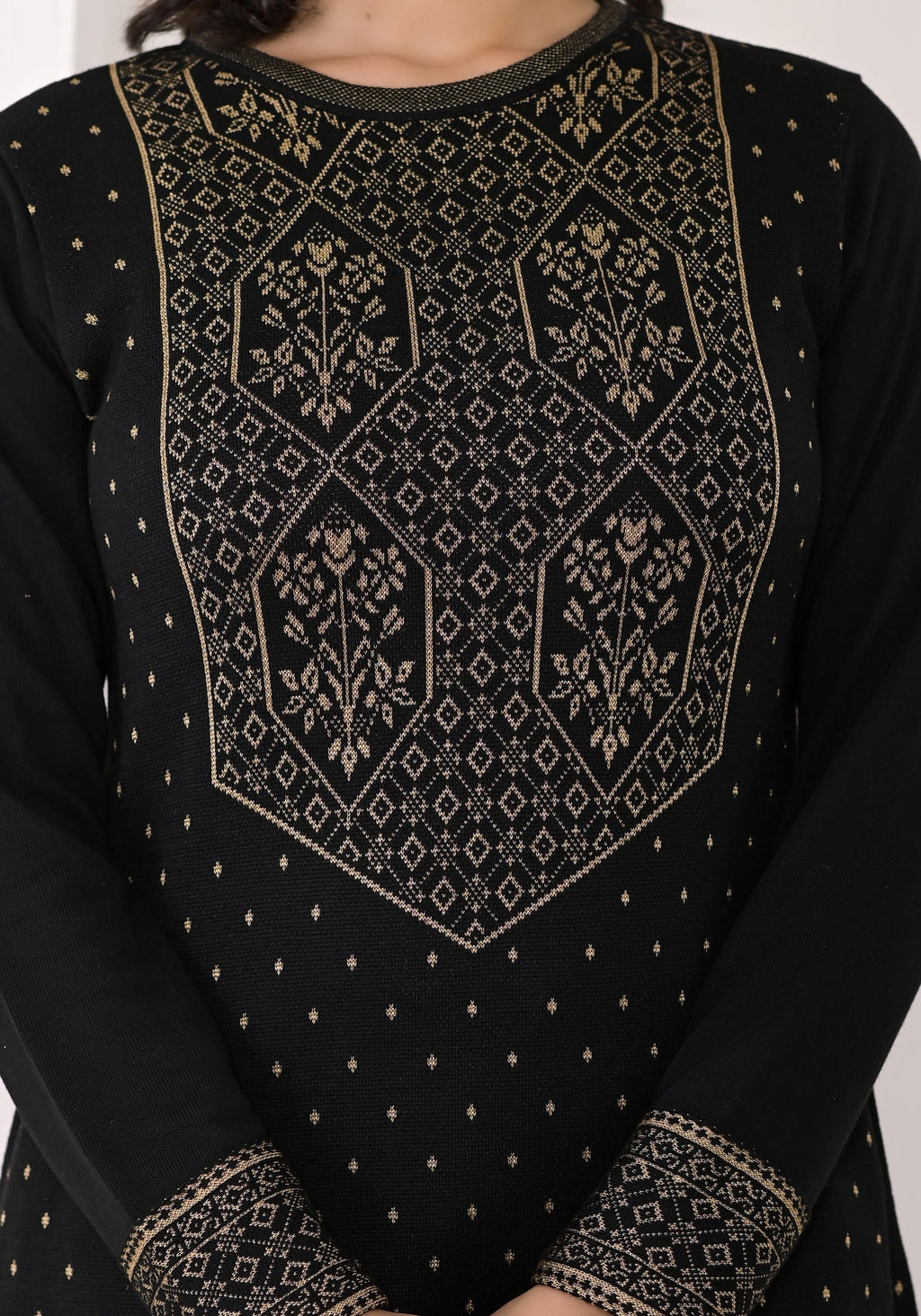 Juniper Women's Black Ethnic Motif Printed Cotton Winter Wear Kurta | Grocsy