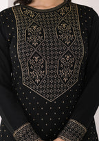 Juniper Women's Black Ethnic Motif Printed Cotton Winter Wear Kurta | Grocsy