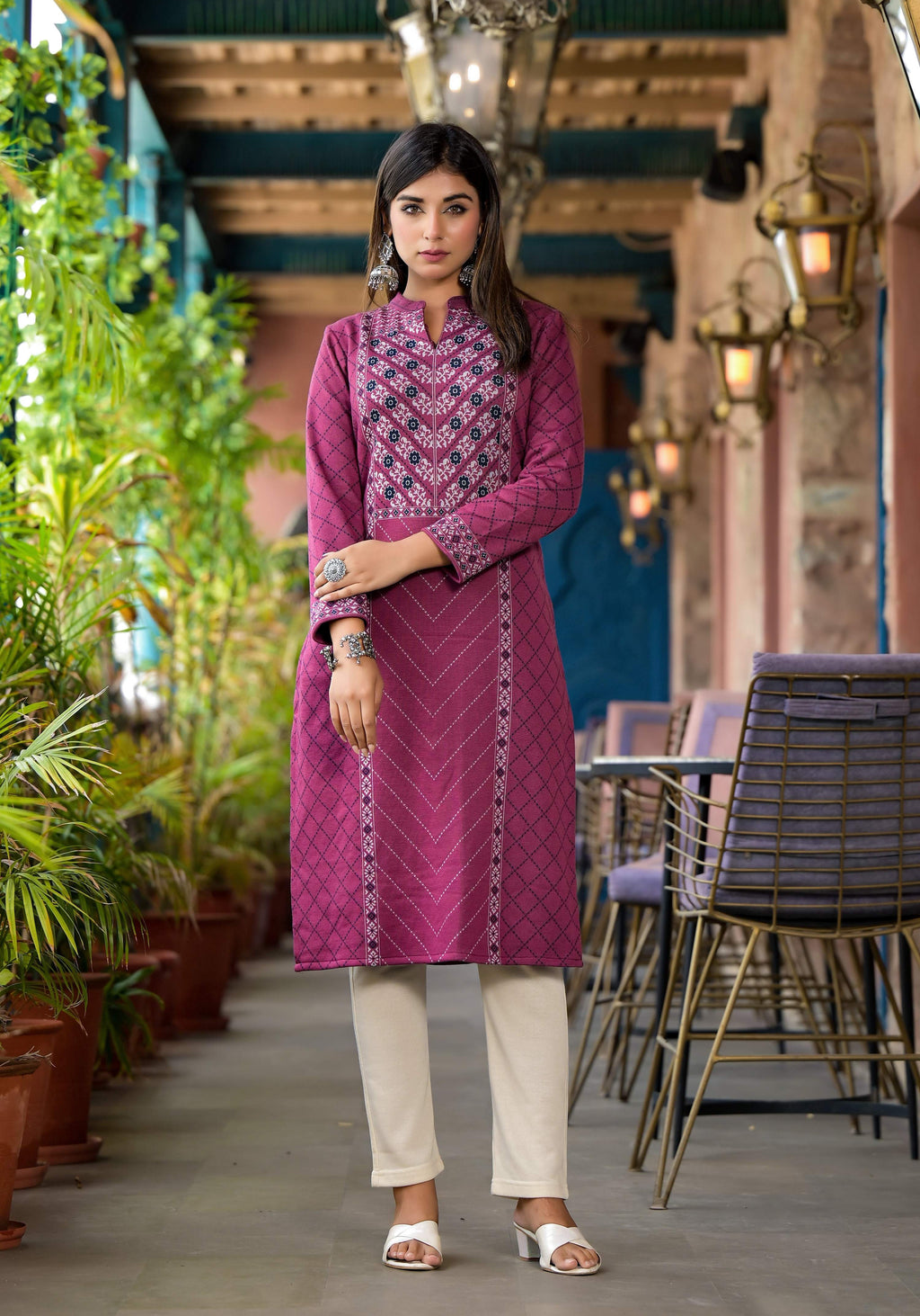 Juniper Onion Pink Floral Printed Cotton Kurta | Grocsy