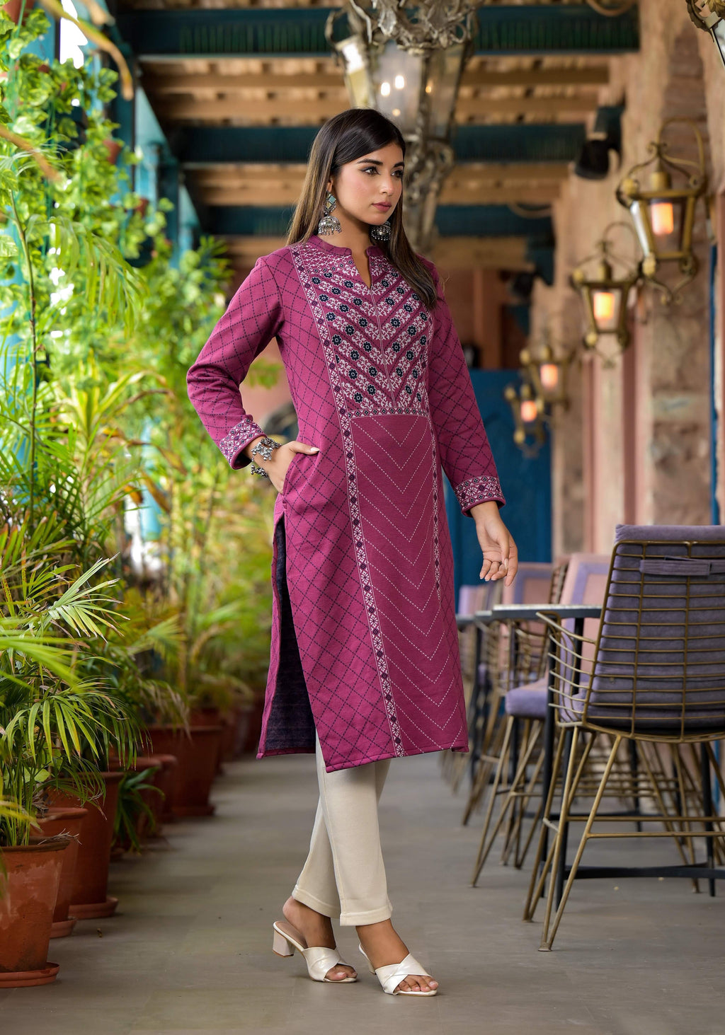Juniper Onion Pink Floral Printed Cotton Kurta | Grocsy