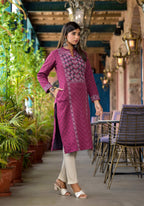 Juniper Onion Pink Floral Printed Cotton Kurta | Grocsy