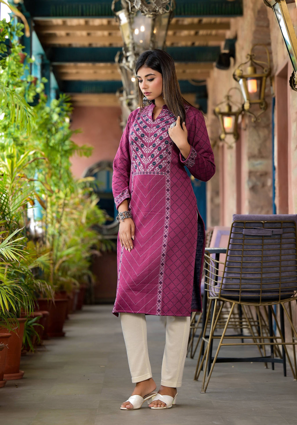 Juniper Onion Pink Floral Printed Cotton Kurta | Grocsy