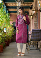Juniper Onion Pink Floral Printed Cotton Kurta | Grocsy