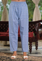 Juniper Women's Sky Blue Ethnic Motif Printed Cotton Kurta, Pant And Dupatta Set With Buttons & Lace | Grocsy
