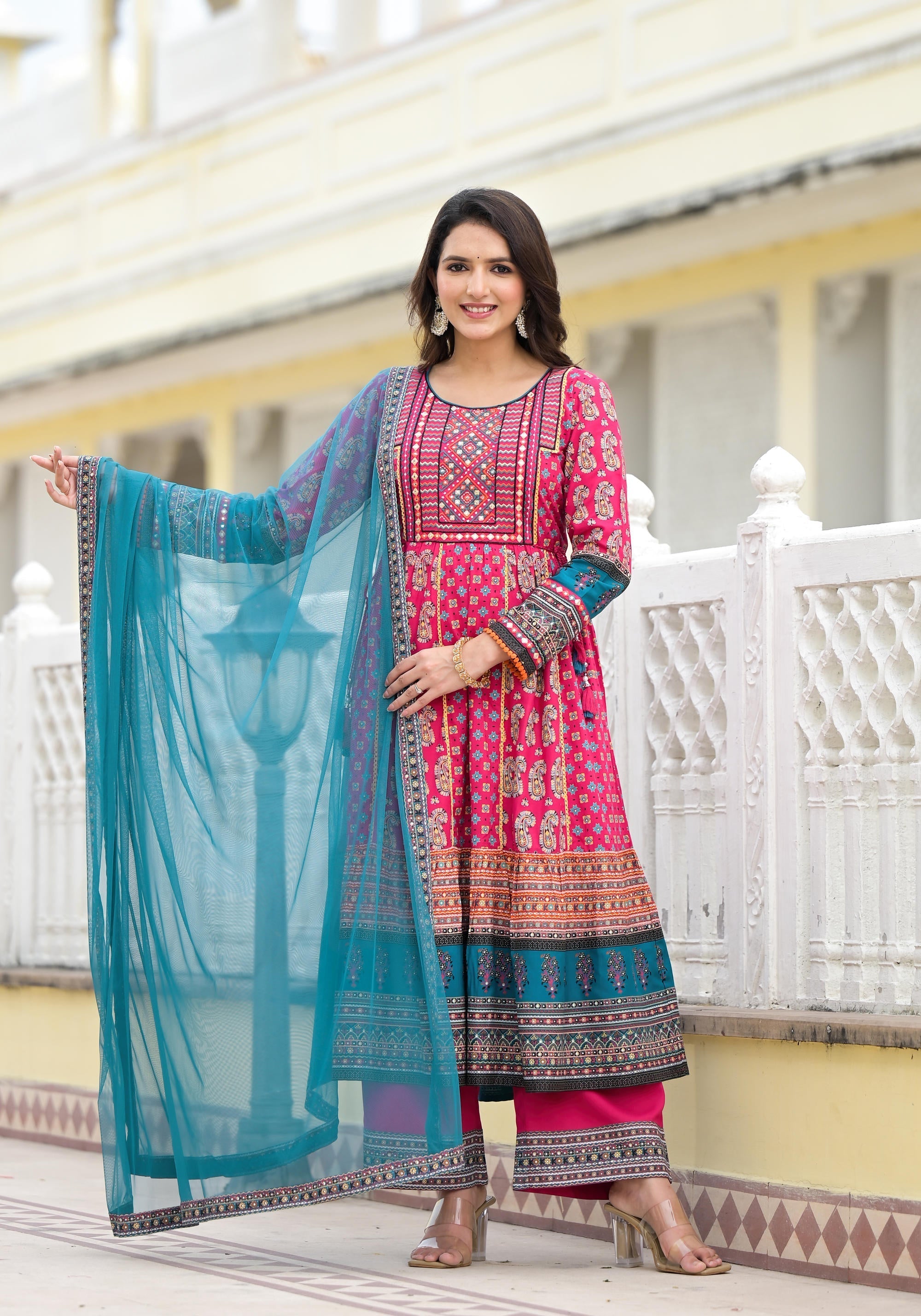 Juniper Women's Pink Viscose Rayon Printed Kurta Set | Grocsy