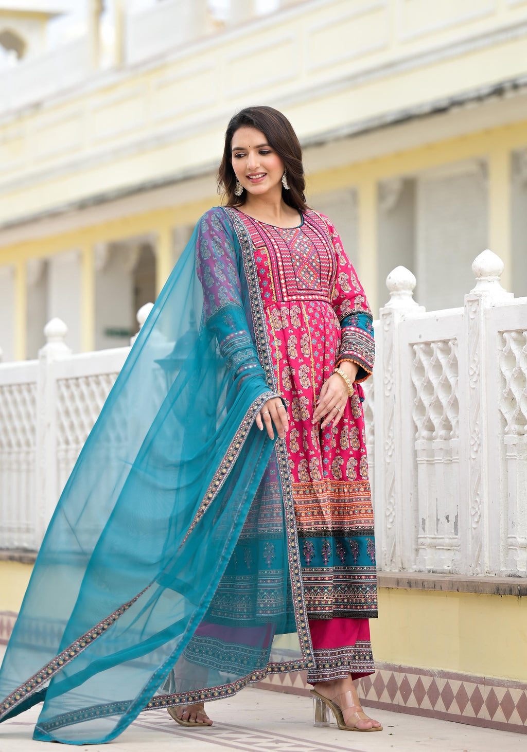 Juniper Women's Pink Viscose Rayon Printed Kurta Set | Grocsy