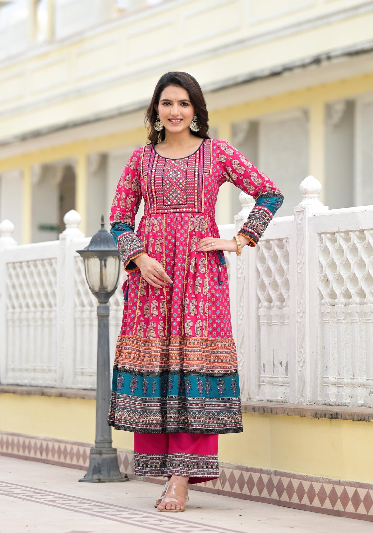 Juniper Women's Pink Viscose Rayon Printed Kurta Set | Grocsy