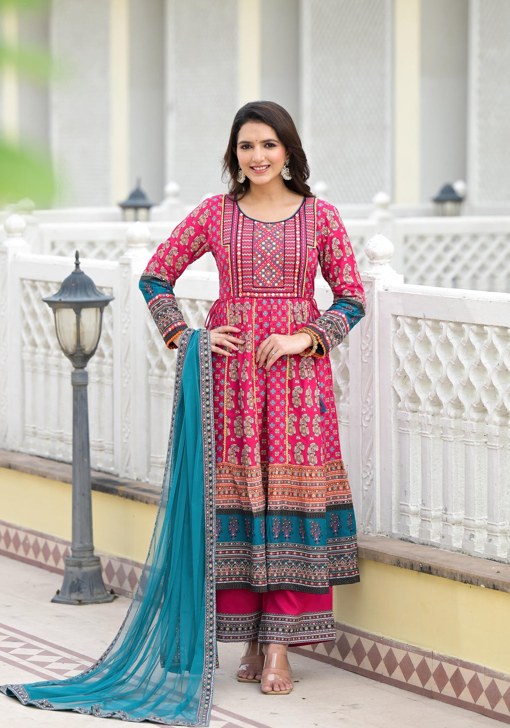 Juniper Women's Pink Viscose Rayon Printed Kurta Set | Grocsy