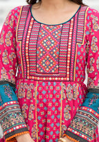 Juniper Women's Pink Viscose Rayon Printed Kurta Set | Grocsy