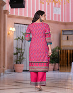 Juniper Women's Fuchsia Ethnic Motif Printed Rayon Kurta Set With Thread & Mirror Work | Grocsy