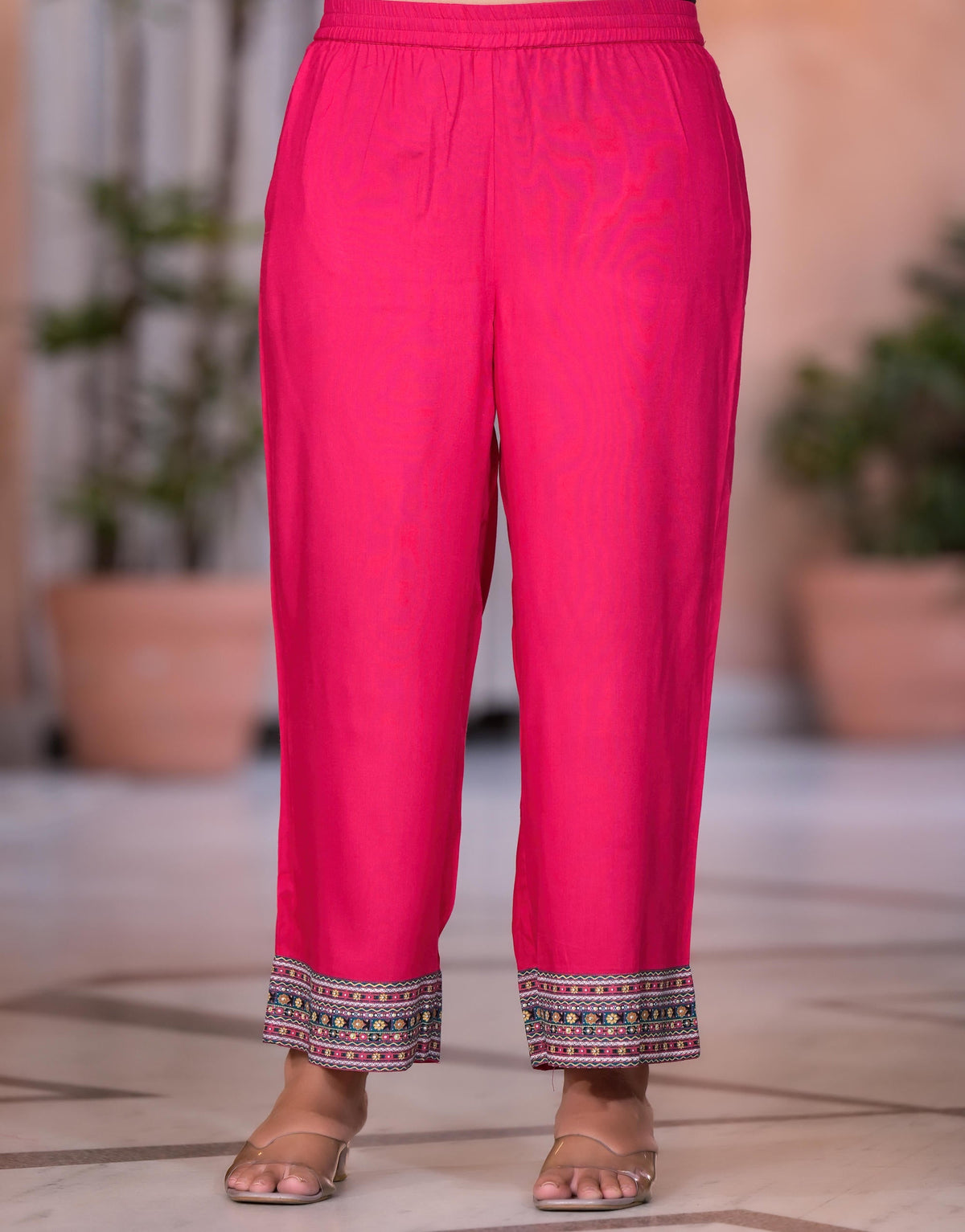 Juniper Women's Fuchsia Ethnic Motif Printed Rayon Kurta Set With Thread & Mirror Work | Grocsy