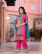 Juniper Women's Fuchsia Ethnic Motif Printed Rayon Kurta Set With Thread & Mirror Work | Grocsy