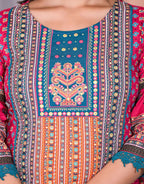 Juniper Women's Fuchsia Ethnic Motif Printed Rayon Kurta Set With Thread & Mirror Work | Grocsy