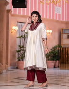 Juniper Women's Ivory Zari Embroidered Chanderi Kurta Set With Sequins & Beads | Grocsy