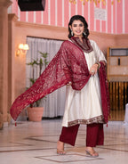 Juniper Women's Ivory Zari Embroidered Chanderi Kurta Set With Sequins & Beads | Grocsy