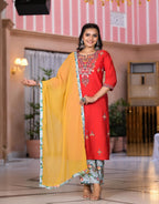 Juniper Women's Multi Color Floral Printed Viscose Kurta Set With Mirror & Thread Work | Grocsy
