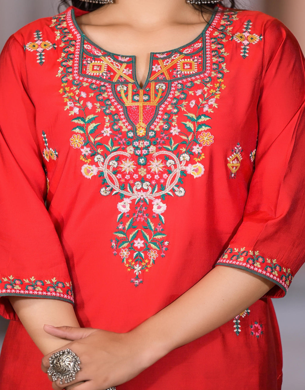 Juniper Women's Multi Color Floral Printed Viscose Kurta Set With Mirror & Thread Work | Grocsy