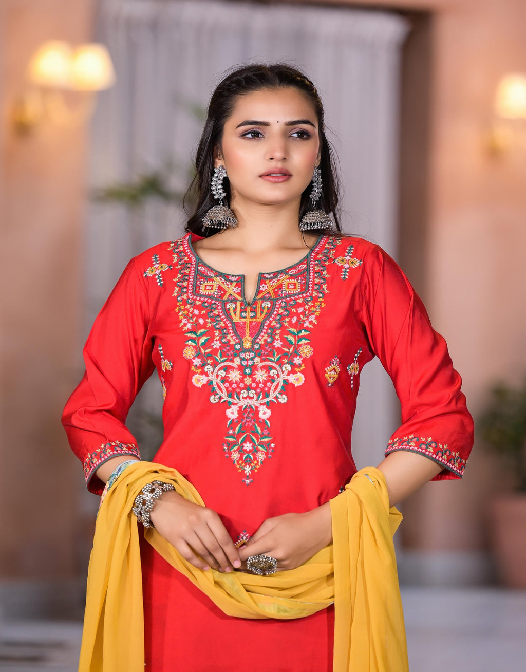 Juniper Women's Multi Color Floral Printed Viscose Kurta Set With Mirror & Thread Work | Grocsy