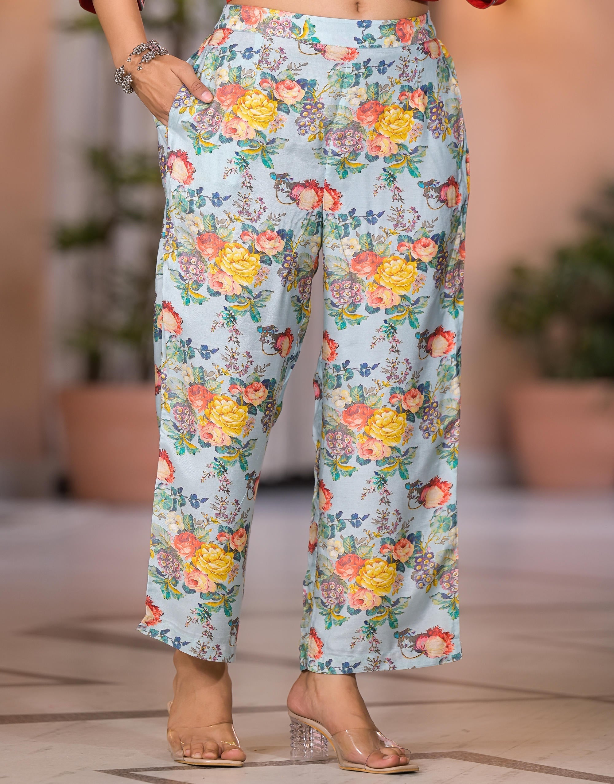 Juniper Women's Multi Color Floral Printed Viscose Kurta Set With Mirror & Thread Work | Grocsy