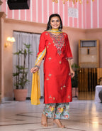 Juniper Women's Multi Color Floral Printed Viscose Kurta Set With Mirror & Thread Work | Grocsy