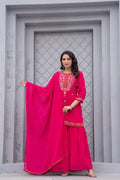 Juniper Gulnaar Gulab Embroidered Sharara Set | Grocsy
