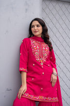 Juniper Gulnaar Gulab Embroidered Sharara Set | Grocsy