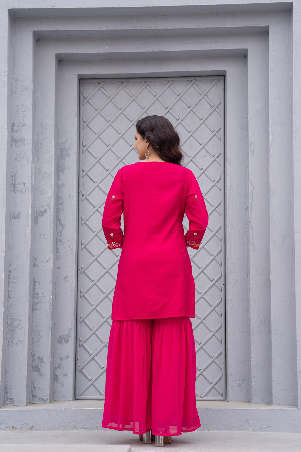 Juniper Gulnaar Gulab Embroidered Sharara Set | Grocsy