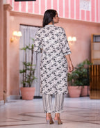 Juniper Women's Grey Floral Printed Cotton Kurta Set With Lace | Grocsy