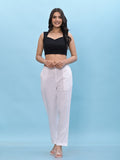 Juniper Women's White Solid Cotton Pants with Partially Elasticated Waistband and Two Side Pockets | Grocsy