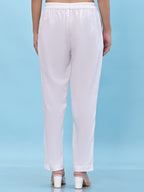 Juniper Women's White Solid Cotton Pants with Partially Elasticated Waistband and Two Side Pockets | Grocsy