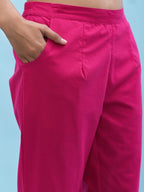 Juniper Women's Fuchsia Solid Cotton Pants with Partially Elasticated Waistband and Two Side Pockets | Grocsy