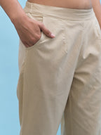 Juniper Women's Beige Solid Cotton Pants with Partially Elasticated Waistband and Two Side Pockets | Grocsy
