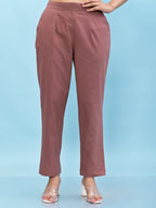 Juniper Women's Mauve Solid Cotton Pants with Partially Elasticated Waistband and Two Side Pockets | Grocsy