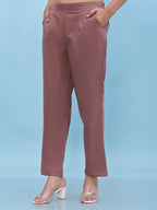 Juniper Women's Mauve Solid Cotton Pants with Partially Elasticated Waistband and Two Side Pockets | Grocsy